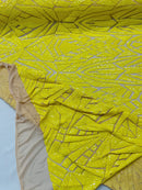 Geometric Fabric - Yellow on Yellow - Geometric Sequins Pattern Design 4 Way Stretch Sold By Yard