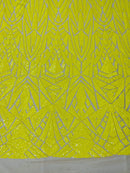 Geometric Fabric - Yellow on Yellow - Geometric Sequins Pattern Design 4 Way Stretch Sold By Yard
