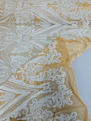Big Damask Sequins Fabric - White on Nude - 4 Way Stretch Damask Sequins Design Fabric By Yard