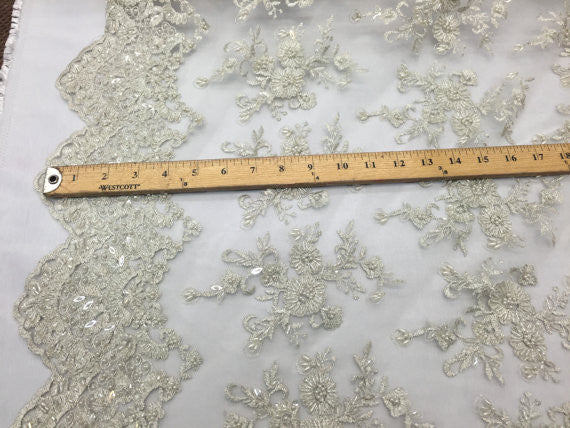 Beaded Fabric - Embroidered Lace Of White Mesh Bridal Veil wedding Decoration By The Yard