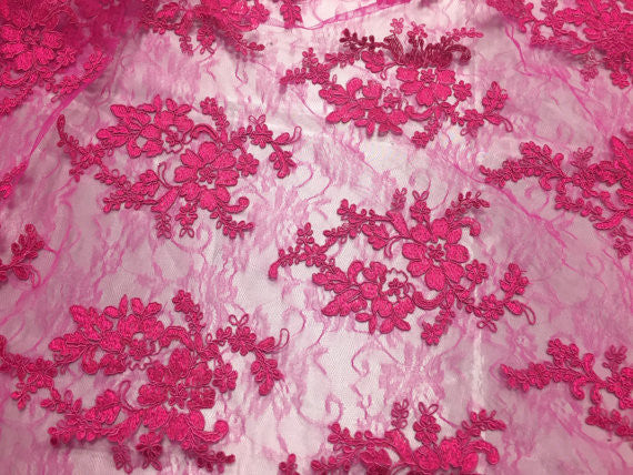 Metatron Fabrics Magical French Design Mesh Lace Fabric Fuschia - Sold by Yard