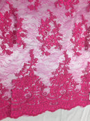 Metatron Fabrics Magical French Design Mesh Lace Fabric Fuschia - Sold by Yard