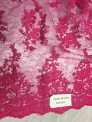 Metatron Fabrics Magical French Design Mesh Lace Fabric Fuschia - Sold by Yard