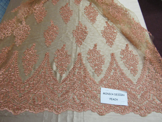 Lace Fabric By The Yard French Design Embroidered Mesh For Bridal Wedding Dress Peach