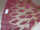 Lace Fabric By The Yard French Design Embroidered Mesh For Bridal Wedding Dress Fuchsia