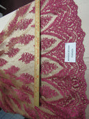 Lace Fabric By The Yard French Design Embroidered Mesh For Bridal Wedding Dress Fuchsia