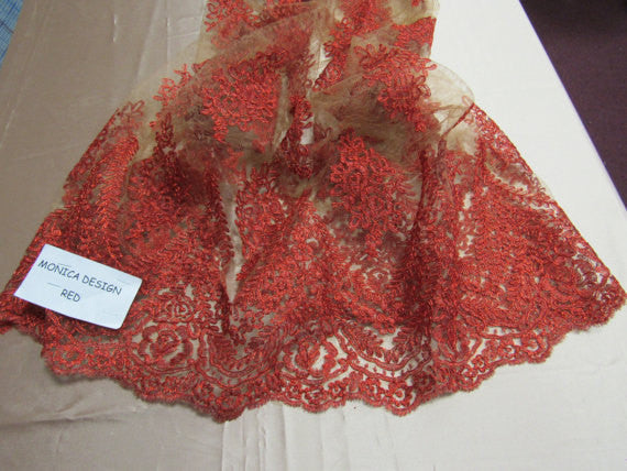 Lace Fabric By The Yard French Design Embroidered Mesh For Bridal Wedding Dress Orange