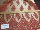 Lace Fabric By The Yard French Design Embroidered Mesh For Bridal Wedding Dress Orange