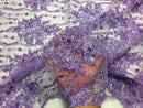 Beaded Lace Fabric - Lavender - Fancy Embroidery on Mesh For Bridal Wedding Dress Sold By The Yard