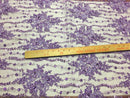 Beaded Lace Fabric - Lavender - Fancy Embroidery on Mesh For Bridal Wedding Dress Sold By The Yard