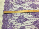 Beaded Lace Fabric - Lavender - Fancy Embroidery on Mesh For Bridal Wedding Dress Sold By The Yard