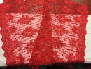 Beaded Lace Fabric - Red - Fancy Embroidery on Mesh For Bridal Wedding Dress Sold By The Yard