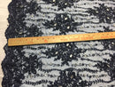 Beaded Lace Fabric - Navy - Fancy Embroidery on Mesh For Bridal Wedding Dress Sold By The Yard