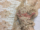 Beaded Lace Fabric - Gold - Fancy Embroidery on Mesh For Bridal Wedding Dress Sold By The Yard