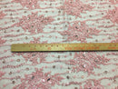 Beaded Lace Fabric - Pink - Fancy Embroidery on Mesh For Bridal Wedding Dress Sold By The Yard