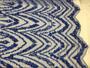 Beaded Fabric By The Yard - Royal Blue - Embroidered Mesh Bridal Fabric Sold By The Yard