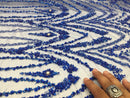 Beaded Fabric By The Yard - Royal Blue - Embroidered Mesh Bridal Fabric Sold By The Yard