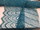 Lace  Fabric - By The Yard Turquiose Mesh Bridal Veil Beaded & Sequins Wedding Decorations