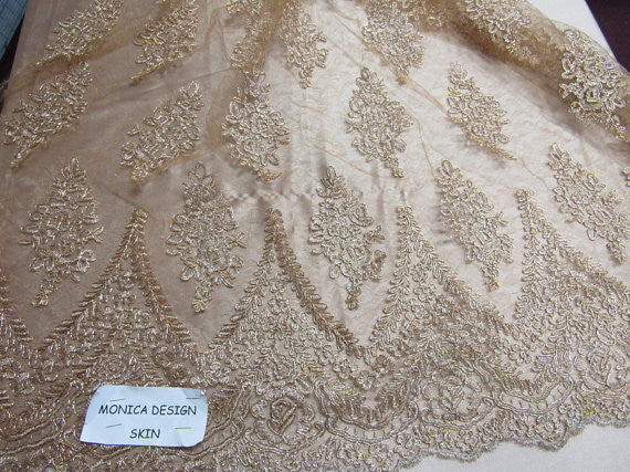 Lace Fabric By The Yard French Design Embroidered Mesh For Bridal Wedding Dress Champagne