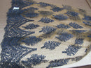 Lace Fabric By The Yard French Design Embroidered Mesh For Bridal Wedding Dress Navy