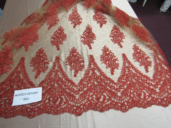 Lace Fabric By The Yard French Design Embroidered Mesh For Bridal Wedding Dress Orange