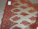 Lace Fabric By The Yard French Design Embroidered Mesh For Bridal Wedding Dress Orange