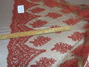 Lace Fabric By The Yard French Design Embroidered Mesh For Bridal Wedding Dress Orange