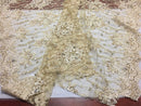 Beaded Fabric - Embroidered Lace Cream Mesh Bridal Veil wedding Decoration By The Yard