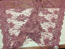 Beaded Lace Fabric - Dusty Rose - Fancy Embroidery on Mesh For Bridal Wedding Dress Sold By The Yard