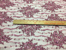 Beaded Lace Fabric - Dusty Rose - Fancy Embroidery on Mesh For Bridal Wedding Dress Sold By The Yard