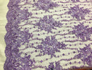 Beaded Lace Fabric - Lavender - Fancy Embroidery on Mesh For Bridal Wedding Dress Sold By The Yard