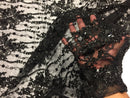 Beaded Lace Fabric - Black - Fancy Embroidery on Mesh For Bridal Wedding Dress Sold By The Yard