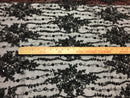 Beaded Lace Fabric - Black - Fancy Embroidery on Mesh For Bridal Wedding Dress Sold By The Yard