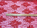 Beaded Lace Fabric - Red - Fancy Embroidery on Mesh For Bridal Wedding Dress Sold By The Yard
