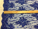 Beaded Lace Fabric - Royal Blue  - Fancy Embroidery on Mesh For Bridal Wedding Dress Sold By The Yard