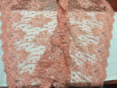 Beaded Lace Fabric - Peach - Fancy Embroidery on Mesh For Bridal Wedding Dress Sold By The Yard