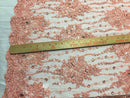 Beaded Lace Fabric - Peach - Fancy Embroidery on Mesh For Bridal Wedding Dress Sold By The Yard