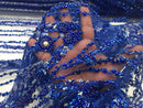 Beaded Fabric By The Yard - Royal Blue - Embroidered Mesh Bridal Fabric Sold By The Yard