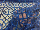 4 Way Stretch Geometric Sequins Royal Blue Mesh Lace Fabric Dress Fashion Sold By The Yard