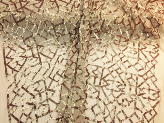 4 Way Stretch Geometric Sequins Gold Mesh Lace Fabric Dress Fashion Sold By The Yard