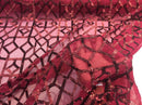 4Way Stretch Geometric Sequins Burgundy Mesh Lace Fabric Dress Fashion Sold By The Yard