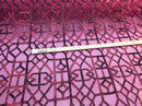 4Way Stretch Geometric Sequins Burgundy Mesh Lace Fabric Dress Fashion Sold By The Yard