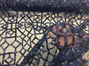 4 Way Stretch Geometric Sequins Navy Mesh Lace Fabric Dress Fashion Sold By The Yard