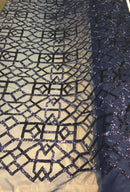 4 Way Stretch Geometric Sequins Navy Mesh Lace Fabric Dress Fashion Sold By The Yard