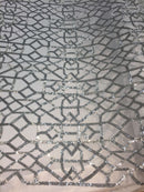4 Way Stretch Geometric Sequins Silver Mesh Lace Fabric Dress Fashion Sold By The Yard