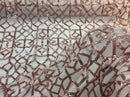 4 Way Stretch Geometric Sequins Mocha Mesh Lace Fabric Dress Fashion Sold By The Yard