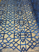4 Way Stretch Geometric Sequins Royal Blue Mesh Lace Fabric Dress Fashion Sold By The Yard