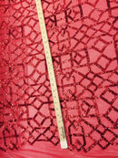 Metatron fabrics Magnificent geometric Sequins mesh Lace Fabric Bridal Wedding red. Sold By The Yard