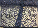 4 Way Stretch Geometric Sequins Navy Mesh Lace Fabric Dress Fashion Sold By The Yard