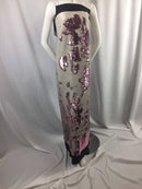 Mermaid Sequins Fabric 2 Way Stretch Shiny Reversible Dusty Rose-White By Yard
